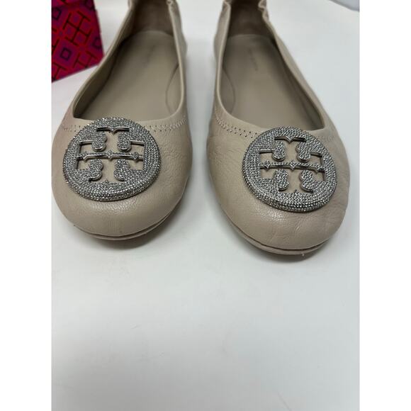 Tory Burch NIB Travel Minnie Flats with Pave Logo Sz 8 Stone - Picture 6 of 7
